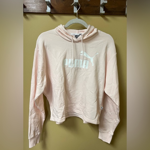 Puma Tops - PUMA Women's Rosewater Pink and White Essentials Cropped Hoodie NWT